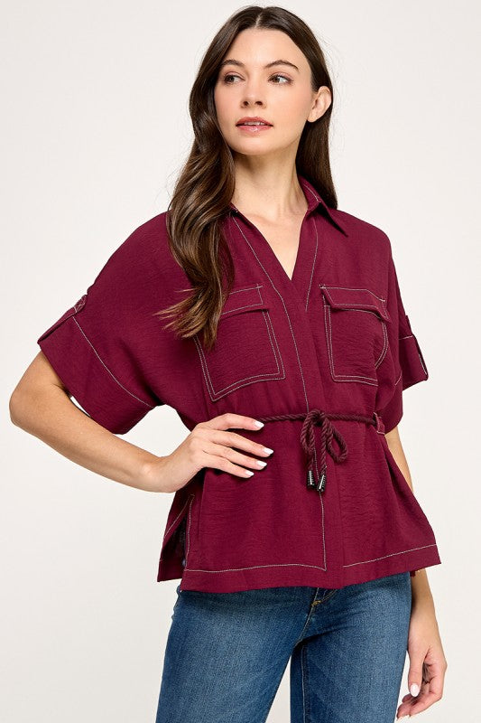 Burgundy Button Down Top