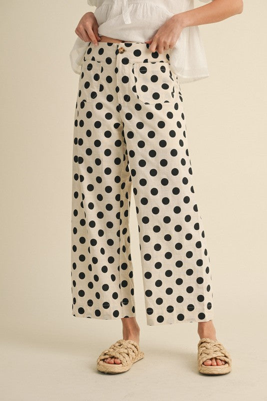 Pre-order JANUARY Polka Dot Wide Leg Pant Ivory/Black (Leer descripción)
