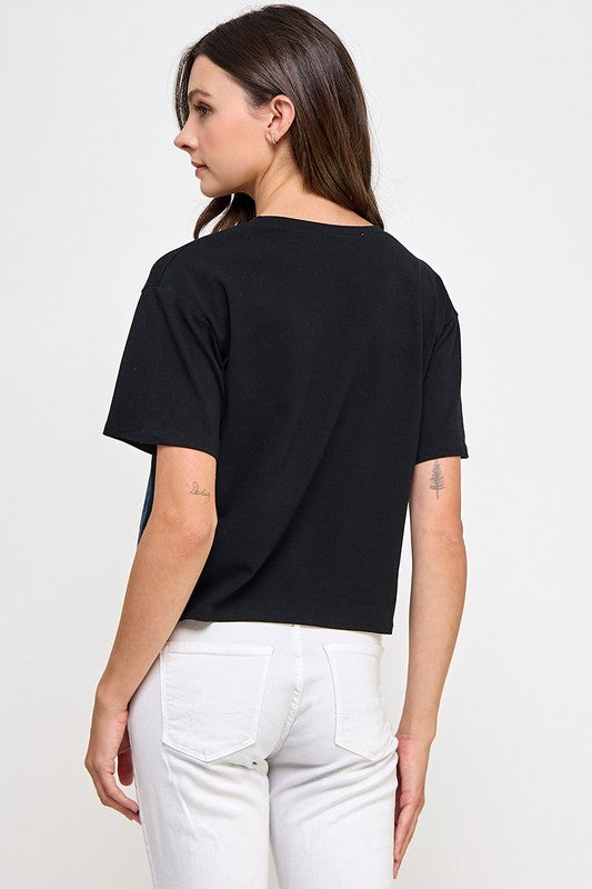 Unbalance Denim Color Block Black T-Shirt