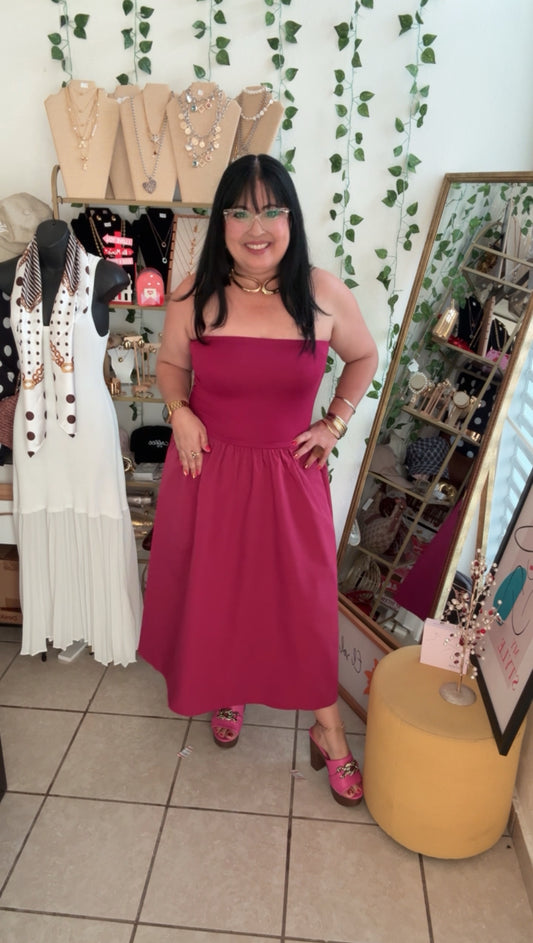 Fuchsia Strapless Midi Dress