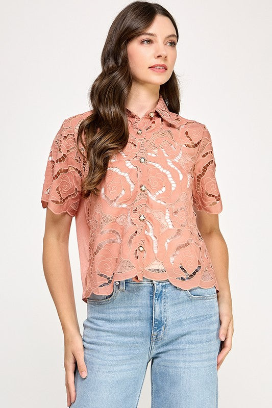 Coral Lace Detail Shirt