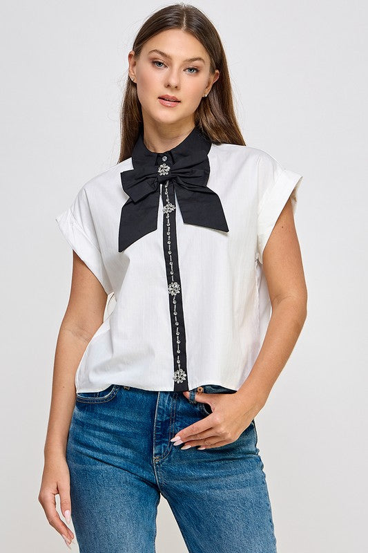 White Big Ribbon Shirt