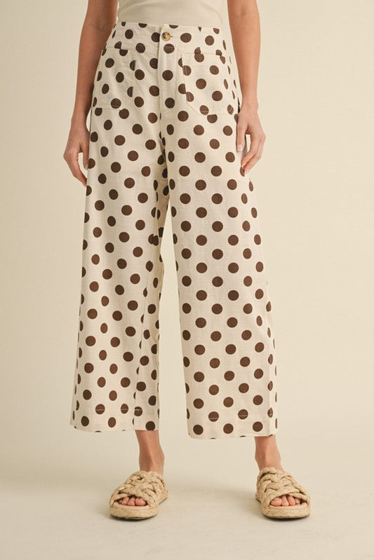 Pre-order JANUARY Polka Dot Wide Leg Pant Ivory/Brown (Leer descripción)