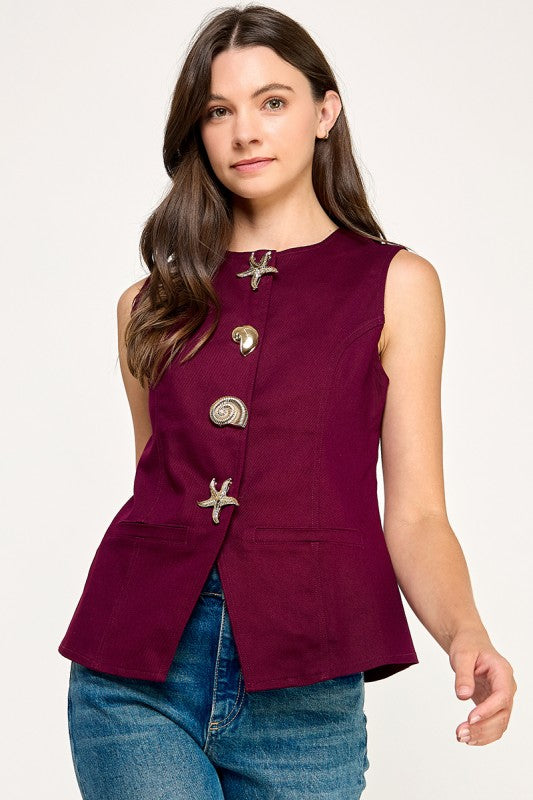 Burgundy Under the Sea Denim Vest