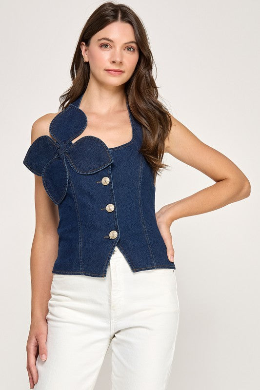 Pre-order Oct 18 Denim Flower Shirt (Back Smock)