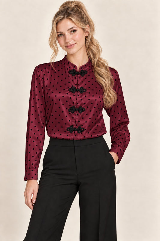 Burgundy Satin Napoleon Blouse