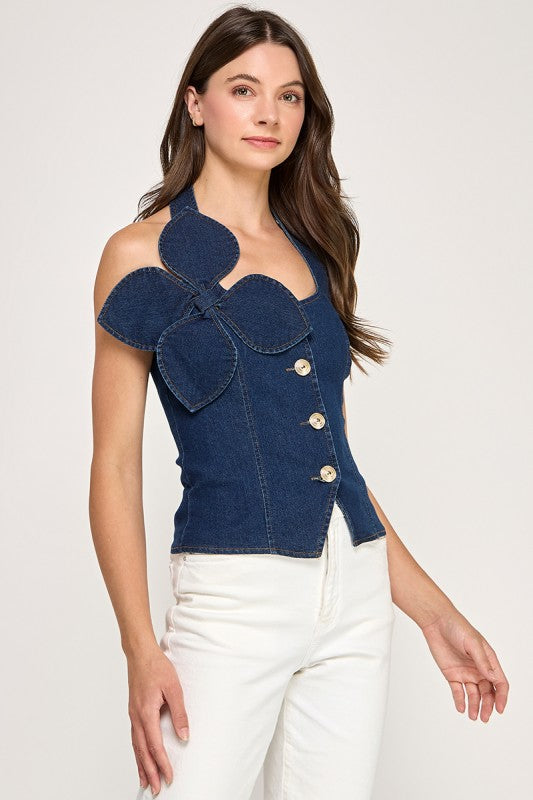 Pre-order Oct 18 Denim Flower Shirt (Back Smock)