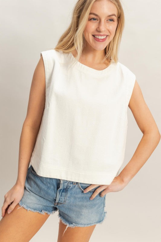 White Denim Top (corre grande)