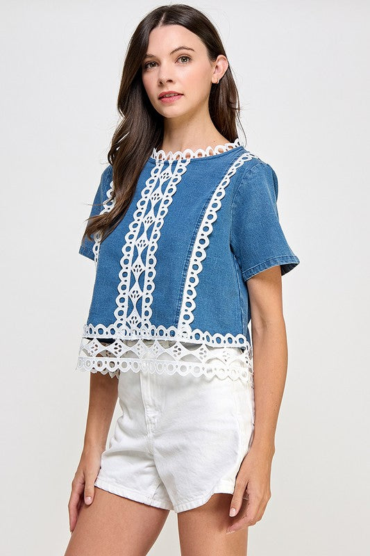 Denim Lace Detail Shirt