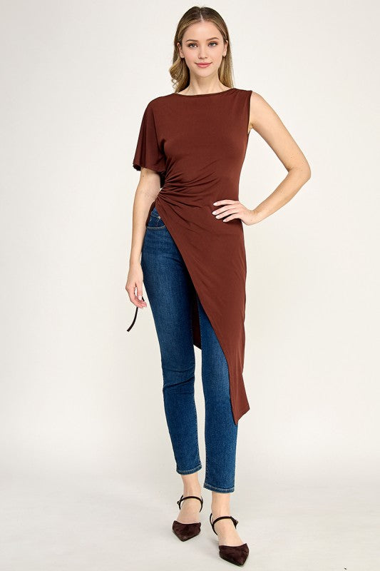 Brown Asymmetrical Tunic T-Shirt
