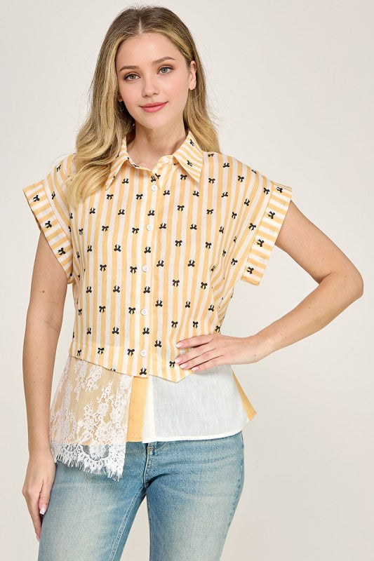 Yellow Assymetrical Lace Shir
