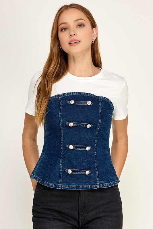 Pre-orderJuly 6 Dark Denim Corset T- Shirt