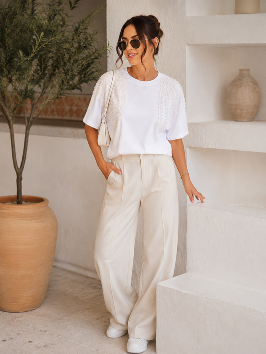 White Glam Shoulders T-Shirt