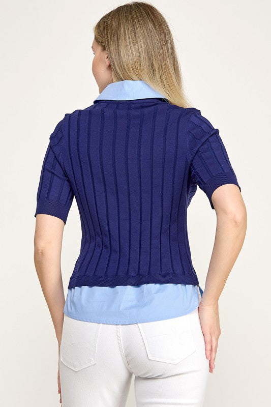 Navy Knit Polo Shirt