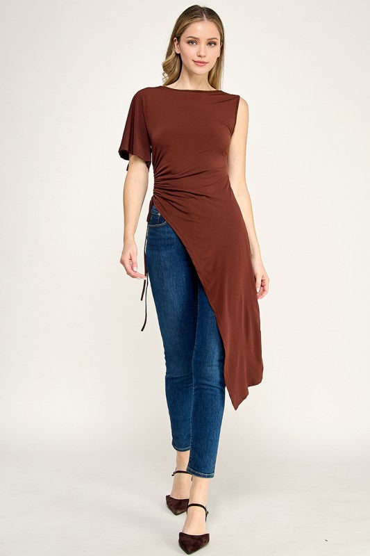 Brown Asymmetrical Tunic T-Shirt