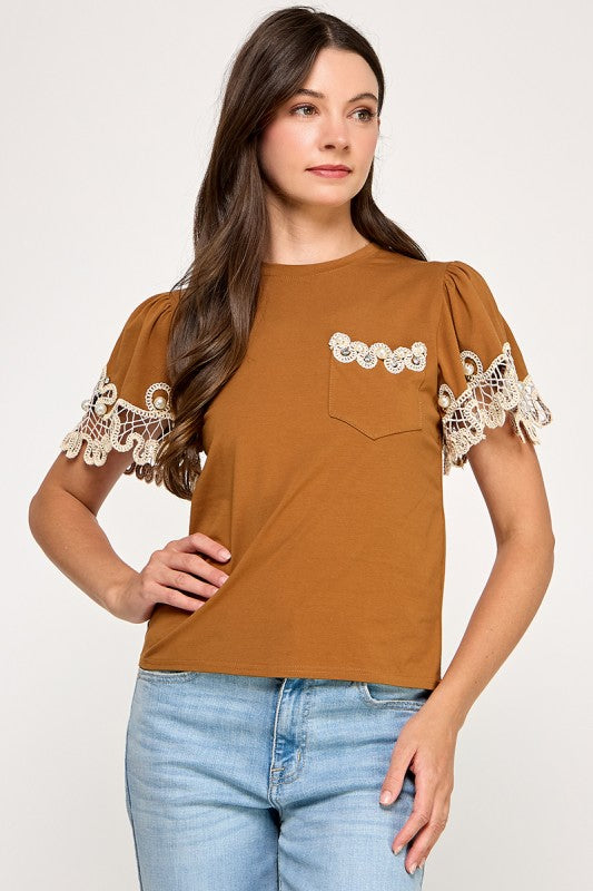 Brown Lace T-Shirt