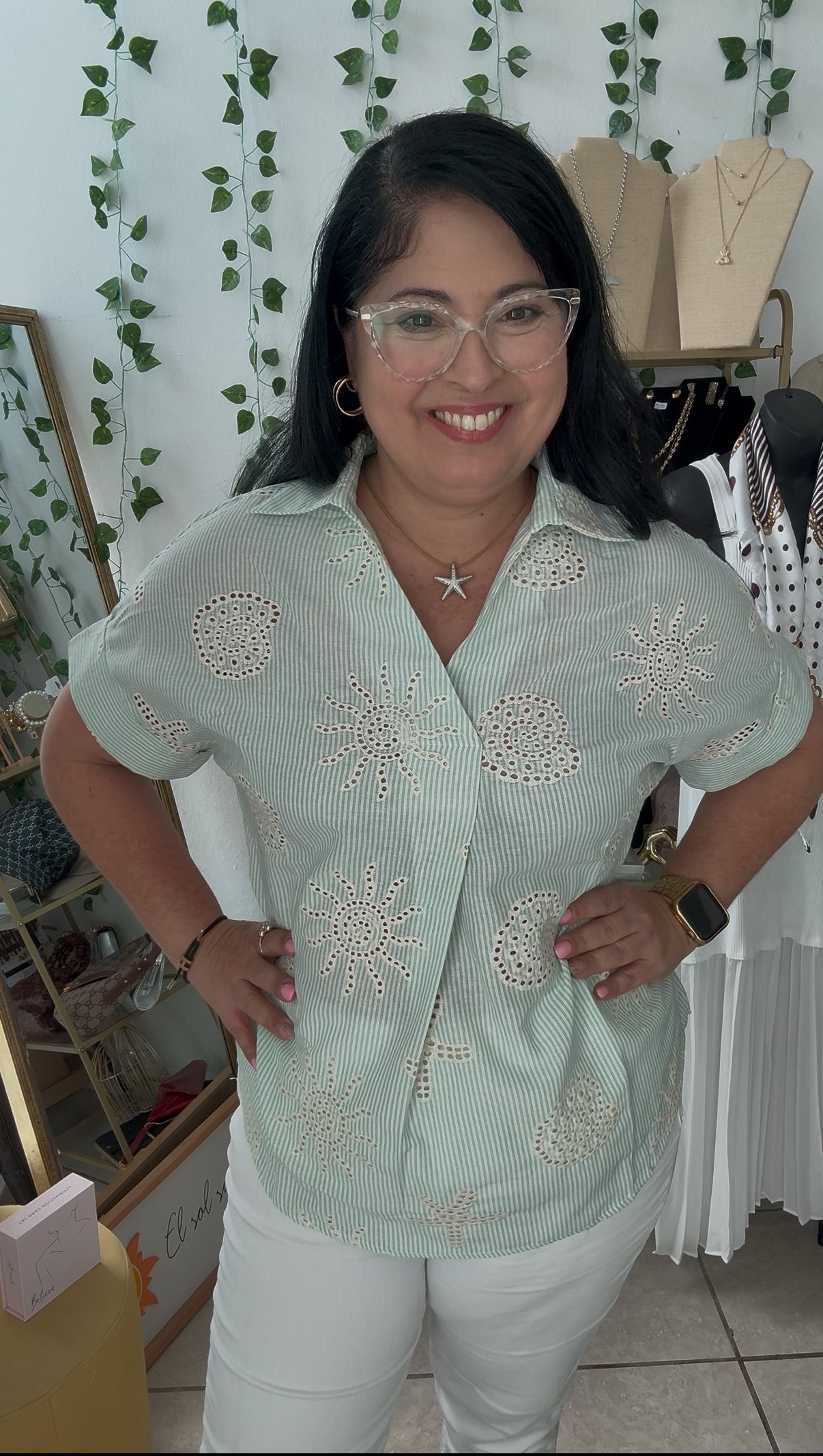 Green Embroidery Under the Sea Shirt