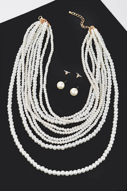 Pre-order June 15 Pearl Multi Layered Necklace &!Earring