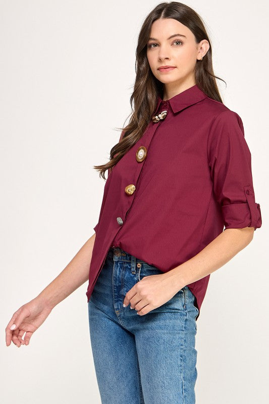 Burgundy Big Bottons Shirt