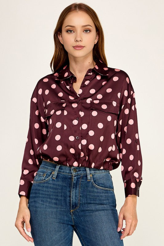 Pre-order June 22 Wine Satin Shirt