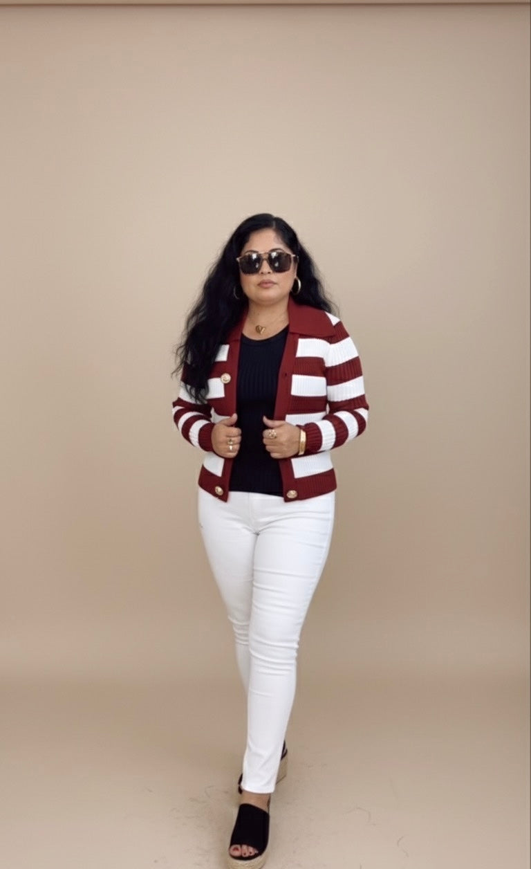 Burgundy Stripe Cardigan