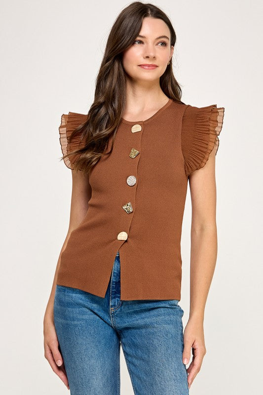 Ruffle Sleeve Knit Shirt