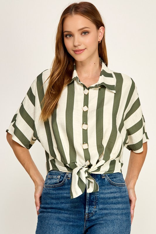Pre-orderJuly 6 Olive Stripe Shirt