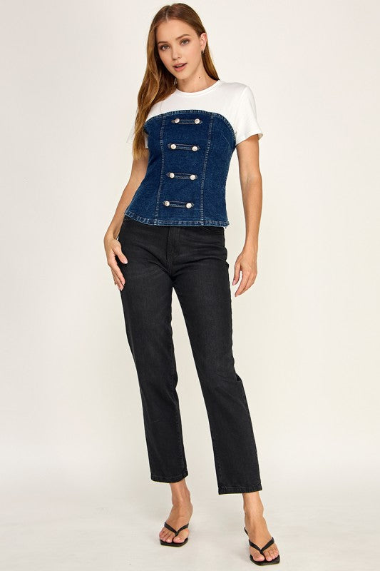 Pre-orderJuly 6 Dark Denim Corset T- Shirt