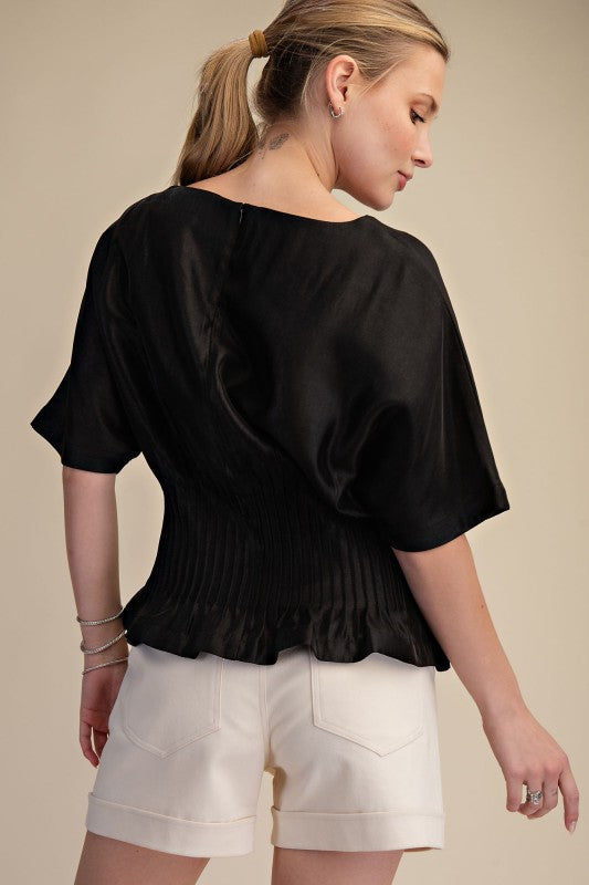 Boat Neck Black Blouse