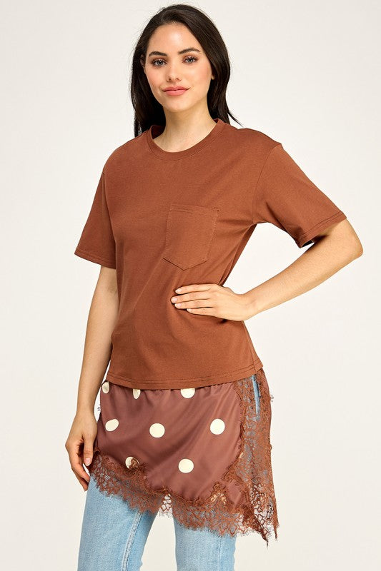 Brown T-Shirt Satin Polka