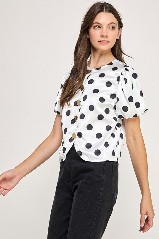 White Polka Dot Lurex Top