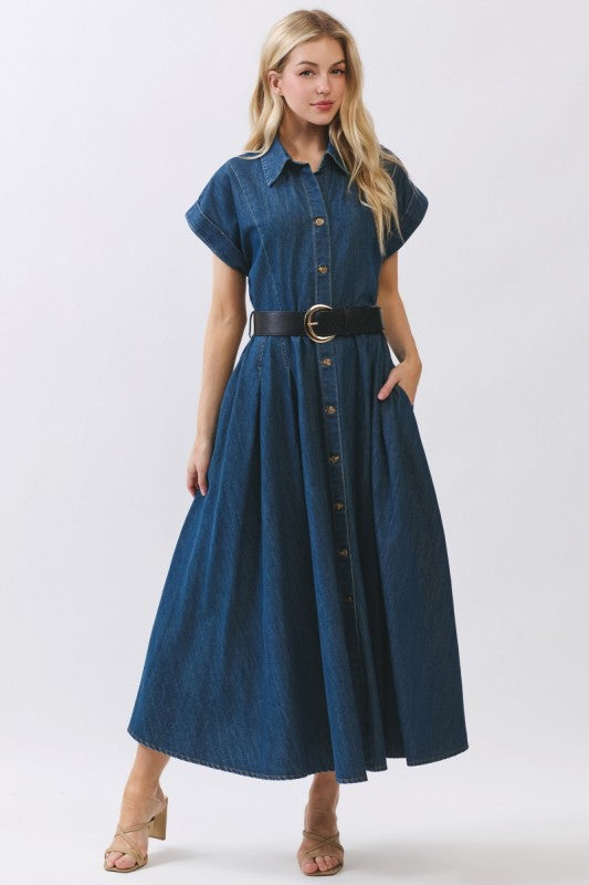 Pre-order June 15 Denim Maxi Dress with Belt