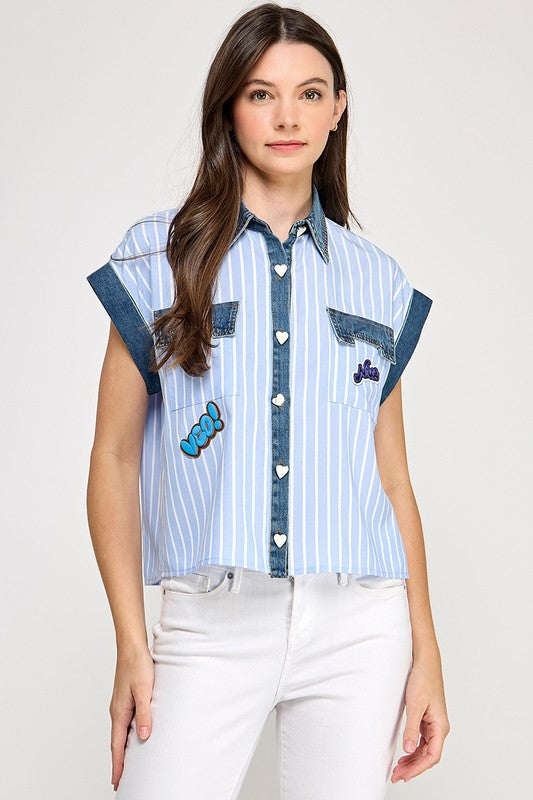 Blue Denim Detail Shirt
