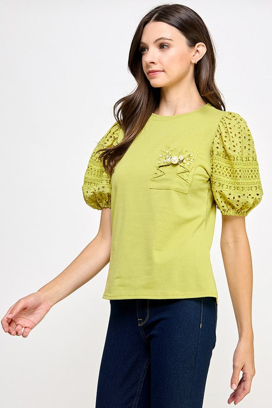 Avocado Lace Sleeve Shirt