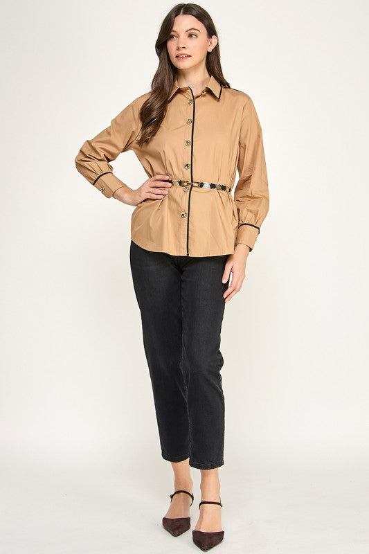 Pre-order Dic 3 Taupe Belted Shirt