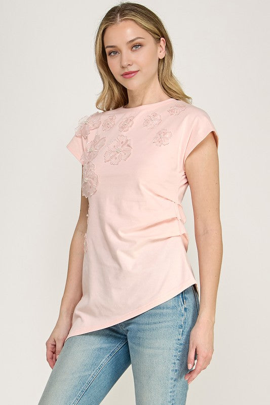 Pink Asymmetric T-Shirt