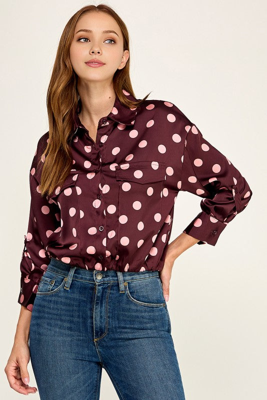 Pre-order June 22 Wine Satin Shirt