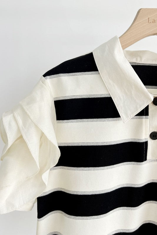 Striped Polo with Flower Sleeve