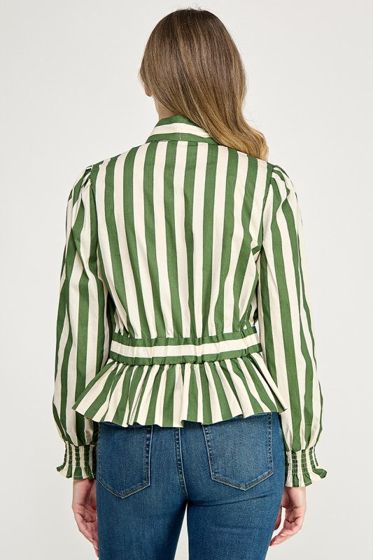 Pre-order Nov 2 Olive Stripe Bow Blouse