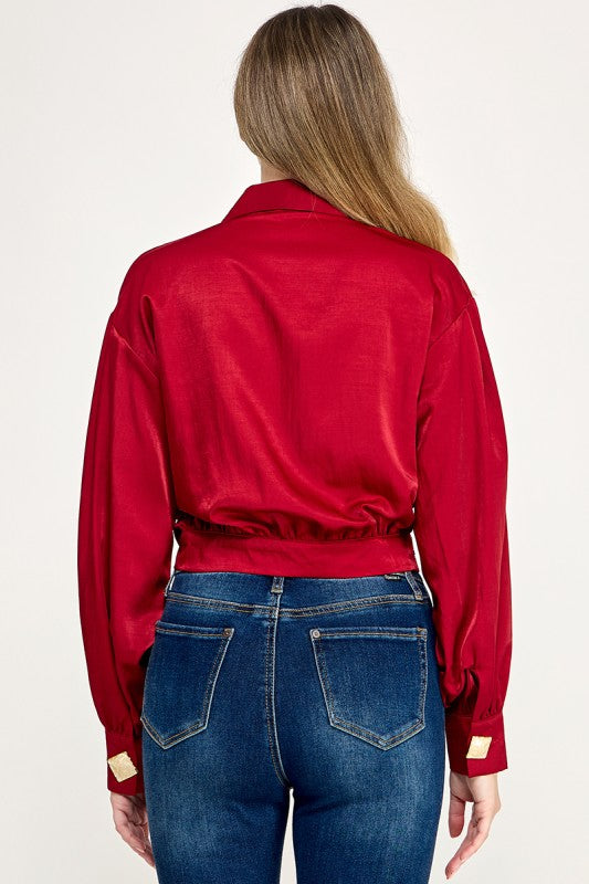 Pre-order Nov 2 Red Wrap Satin Blouse