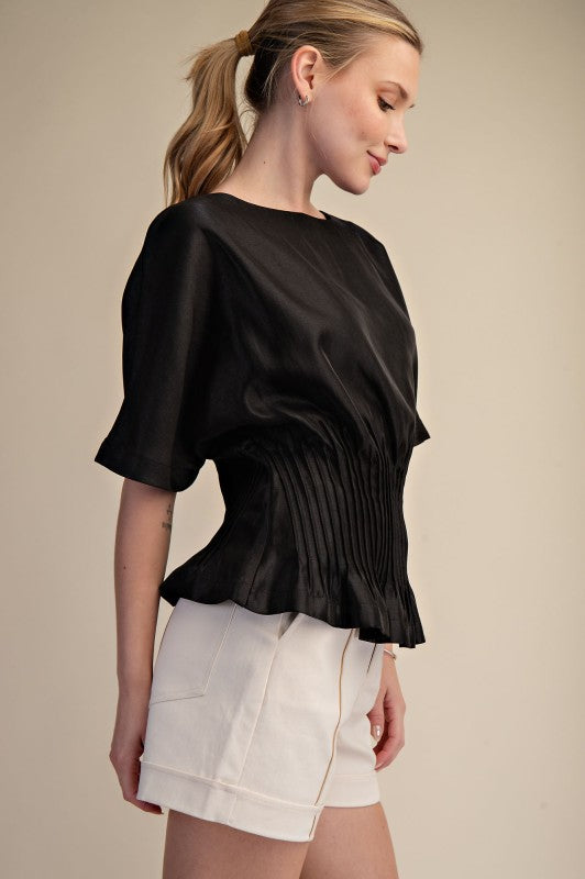 Boat Neck Black Blouse