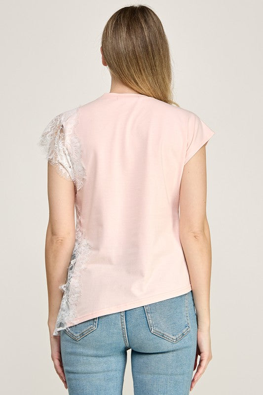 Pink Lace 3D Flower T-Shirt