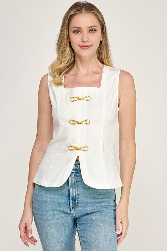 Pre-orden Mayo 2 White Gold Link Square Neck Top