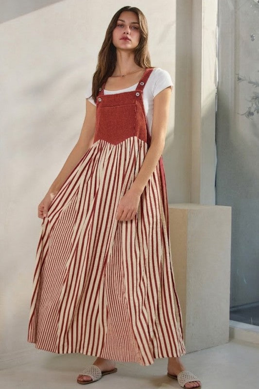 Pre-order July 13 Rust Denim Overall Dress