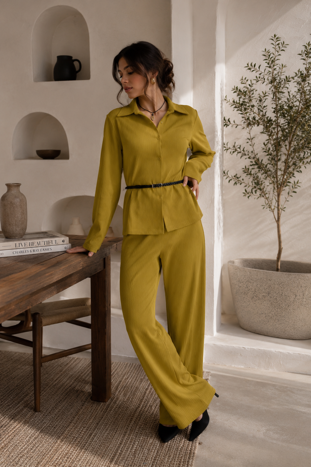 Lime 2pc belted set