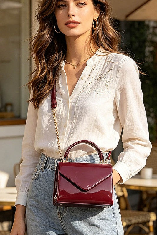 Pre-order June 15 Chocolate Mini Enamel Cross Body Bag