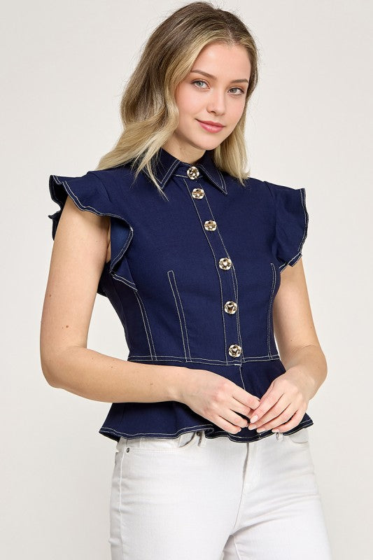 Navy Peplum Top