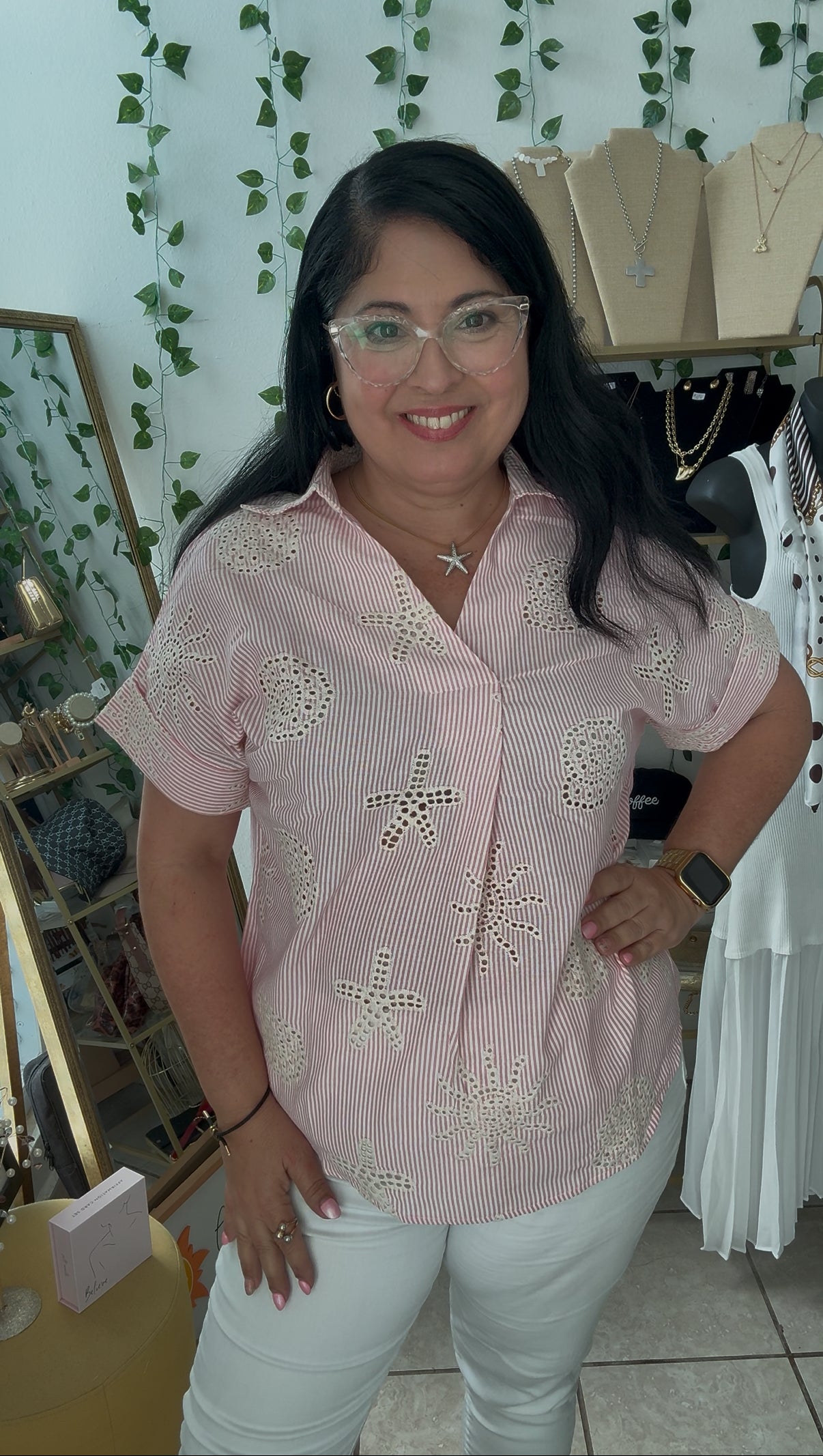 Pink Embroidery Under the Sea Shirt