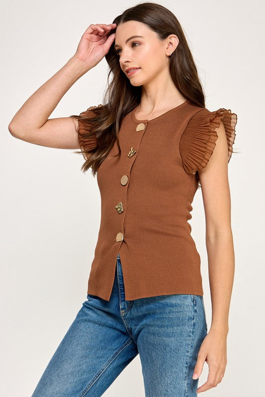 Ruffle Sleeve Knit Shirt