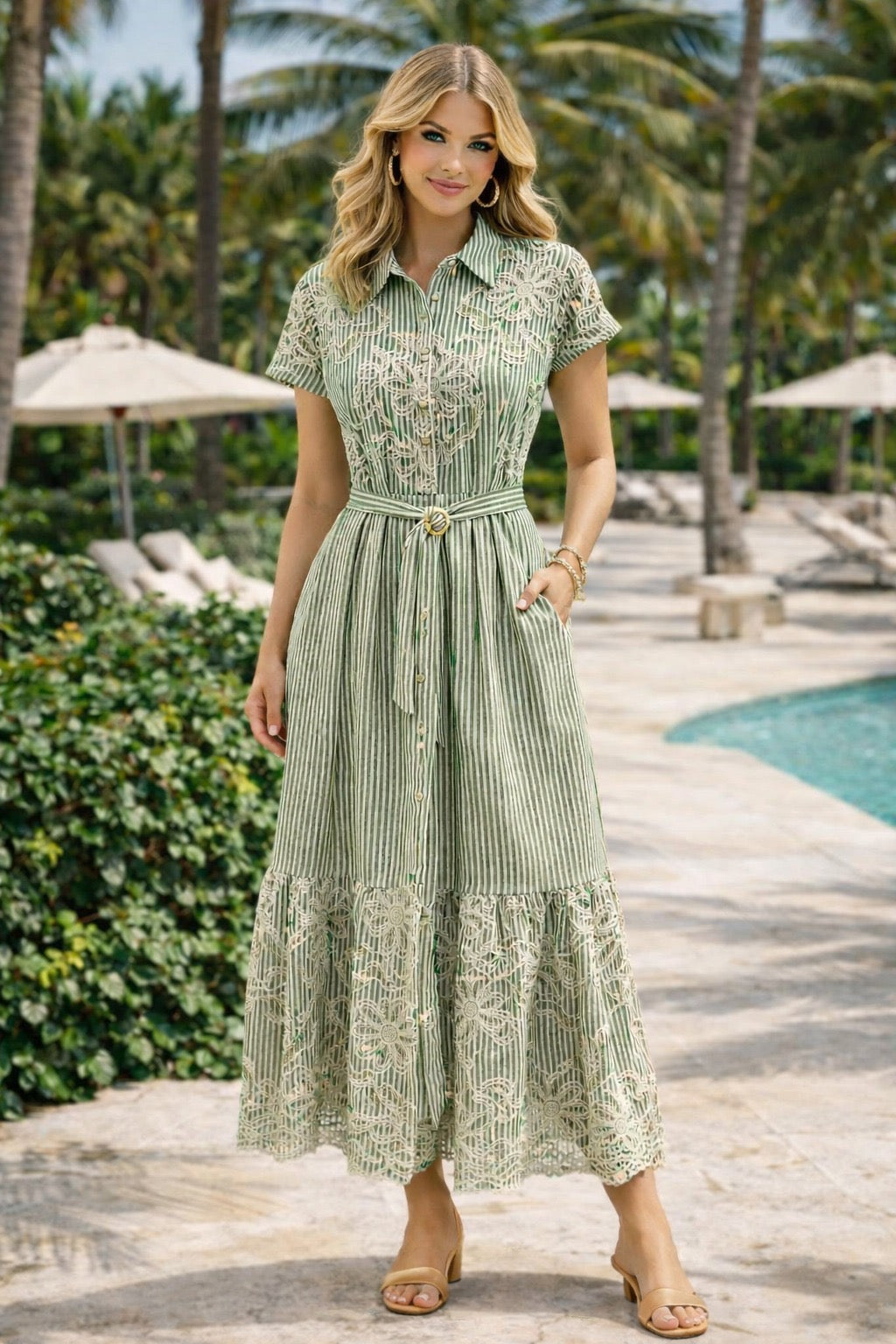 Embroidery Green Dress